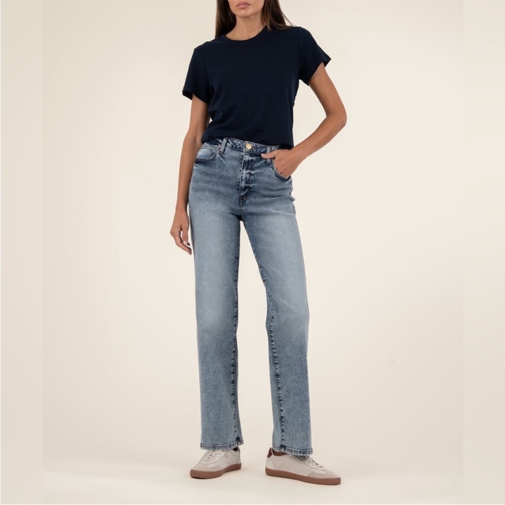 Kut from the Kloth High Rise Sienna Straight Leg Jeans in Stone Wash Denim NWOT - Picture 2 of 16